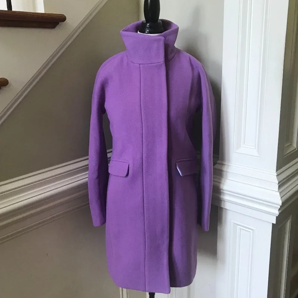 NWT JCREW NEW Cocoon Coat Jacket Womens 0 Purple Italian Stadium Cloth Wool NEW - Picture 13 of 13